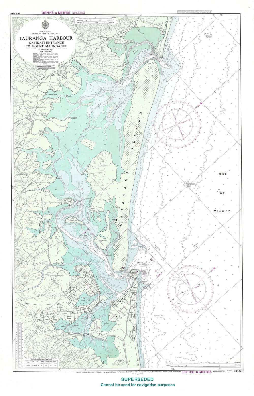 CHART NZ5411 NZ Hydrographic Office - TAURANGA HARBOUR - Katikati Entrance to Mount Maunganui - 1976