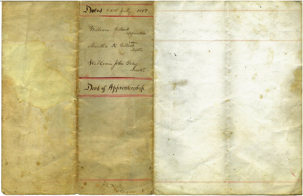 Deed of Apprenticeship of William Gilbert to William John Gray.