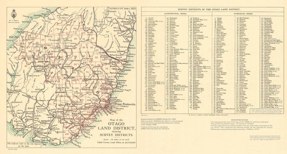 Cadastral index map - Otago Land District showing survey districts - 2021