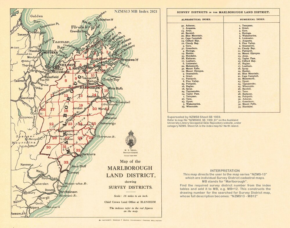 Cadastral index map - Marlborough Land District showing survey districts - 2021