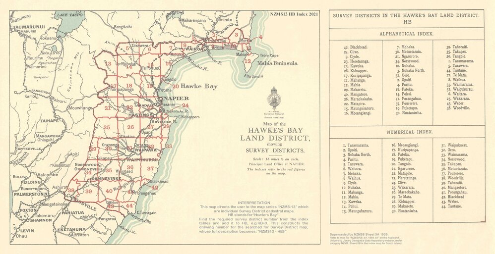 Cadastral index map - Hawkes Bay Land District showing survey districts - 2021
