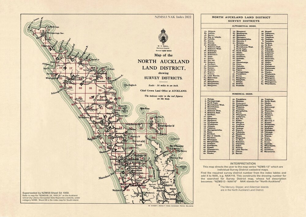 Cadastral index map - North Auckland Land District showing survey districts - 2022