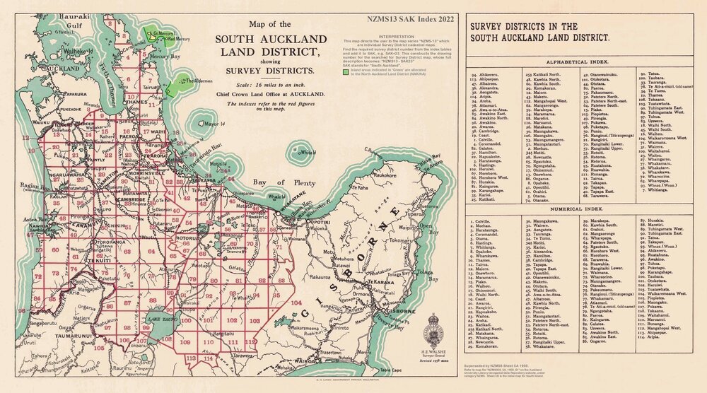 Cadastral index map - South Auckland Land District showing survey districts - 2022