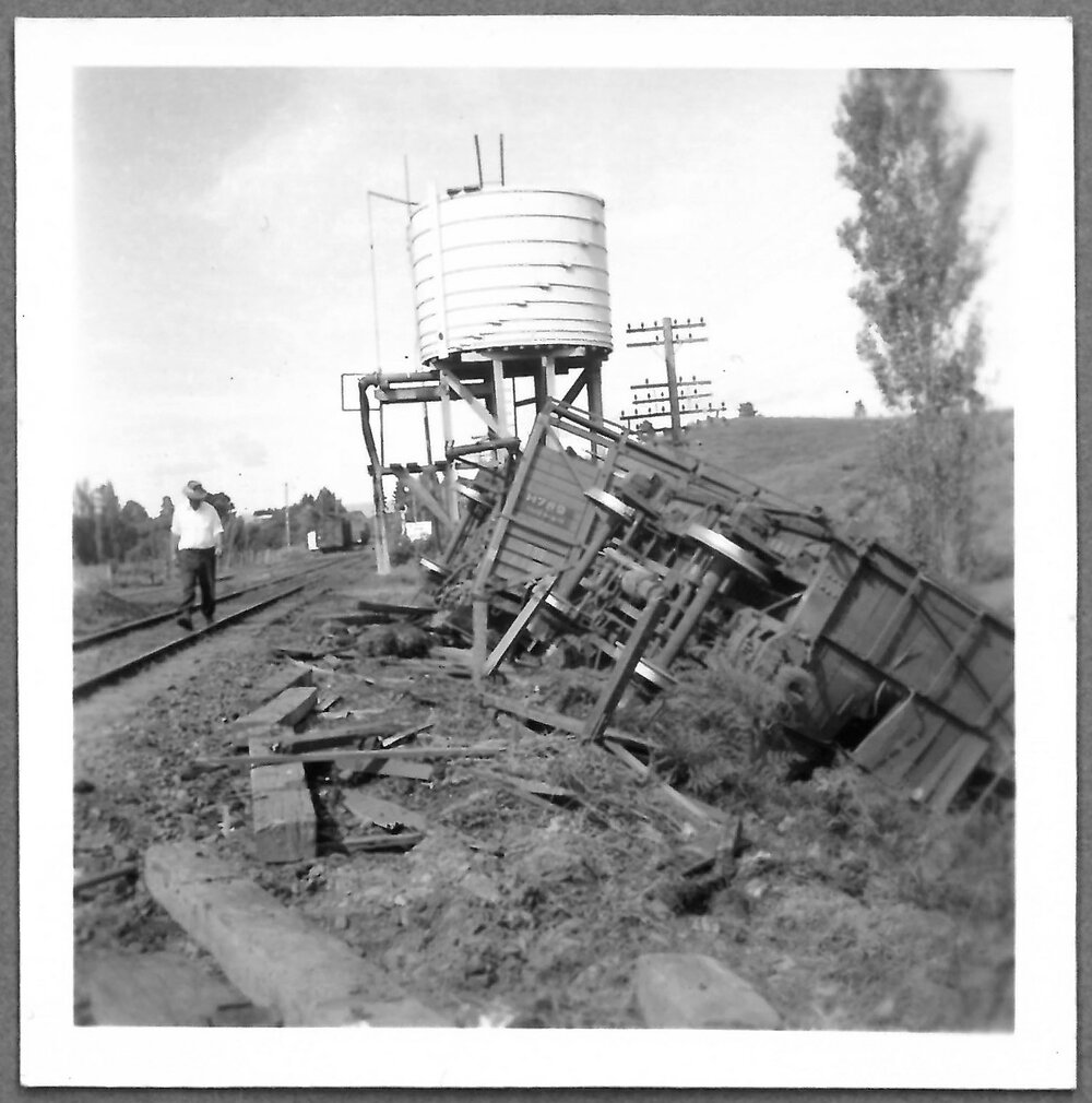 Overturned train carriage