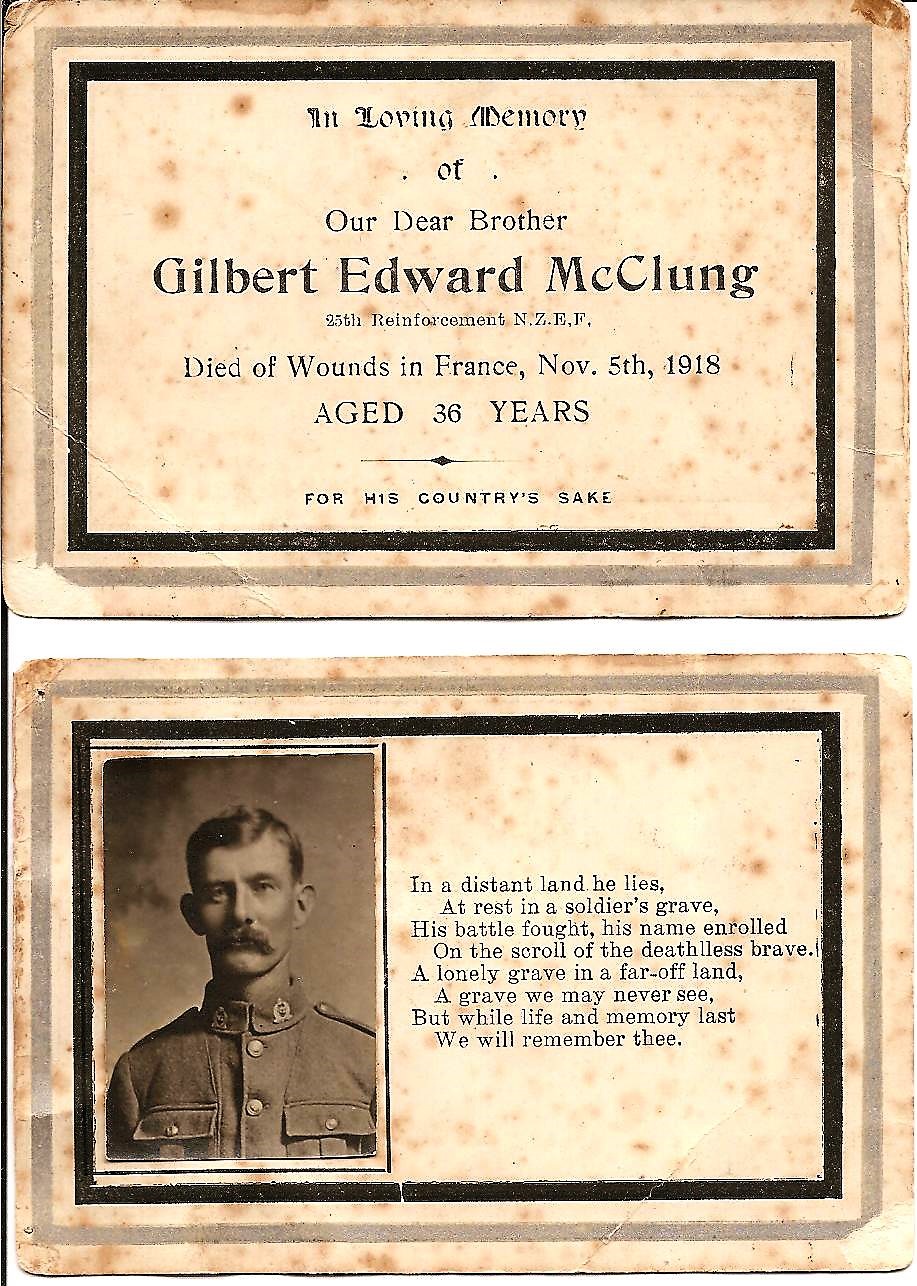 Memorial card for Gilbert Edward McClung (Sonny)