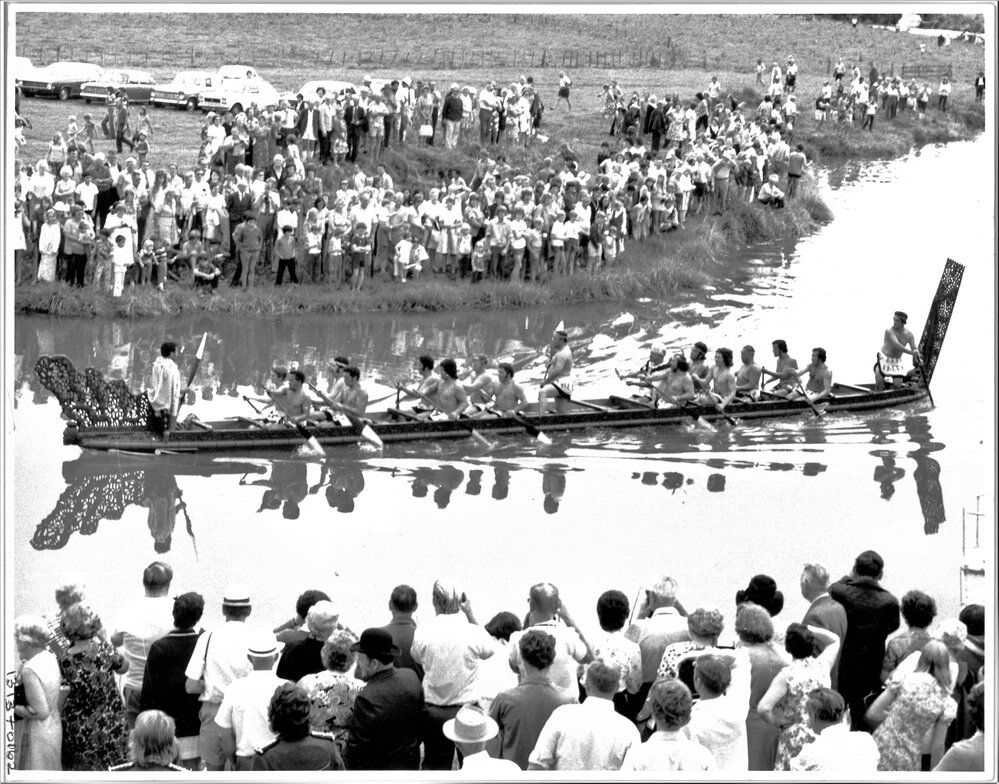 Te Awanui and her crew approach The Landing