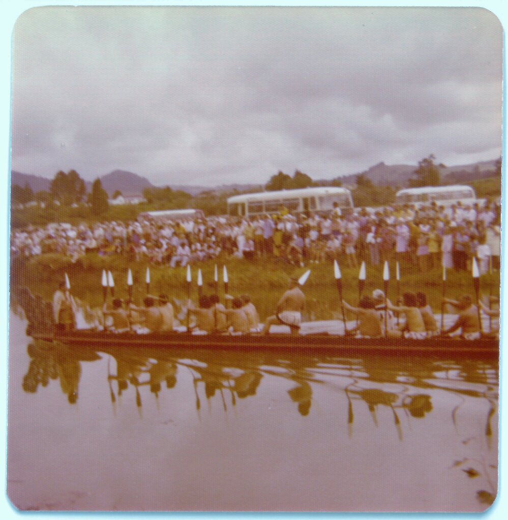 Te Awanui and her crew approach The Landing