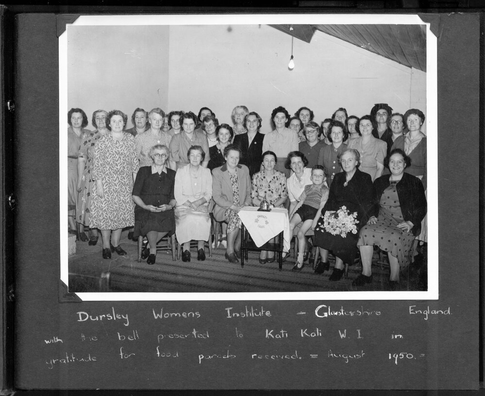 Dursley Women's Institute members with the Crinoline Lady