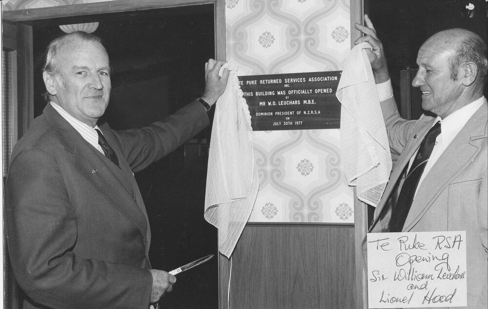Opening of Te Puke RSA with William Leuchars M.B.E. and Lionel Hood