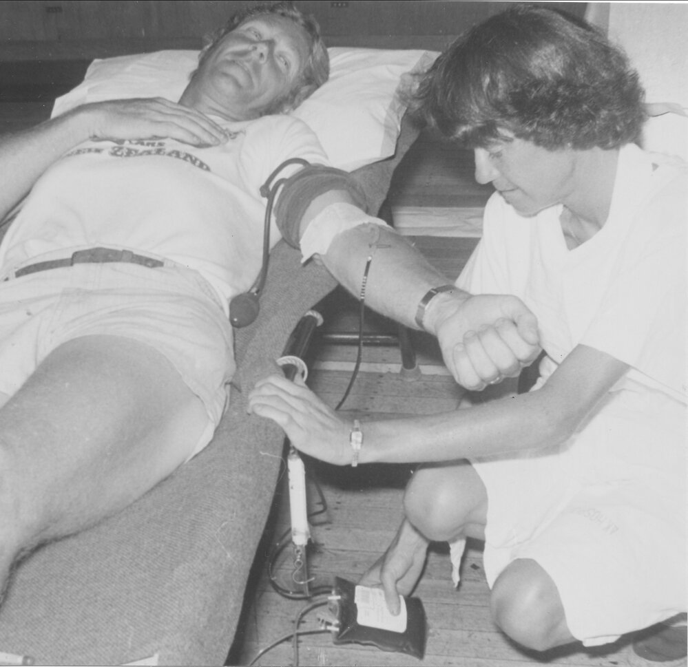 Blood donor in Te Puke War Memorial Hall