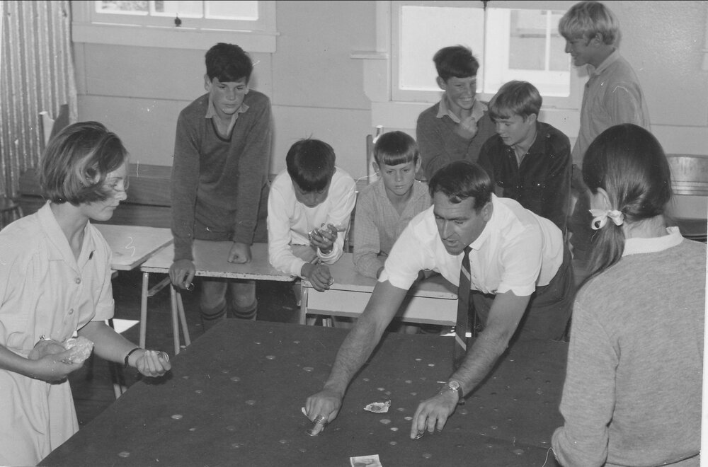 Peter Vercoe with pupils at Te Puke High School