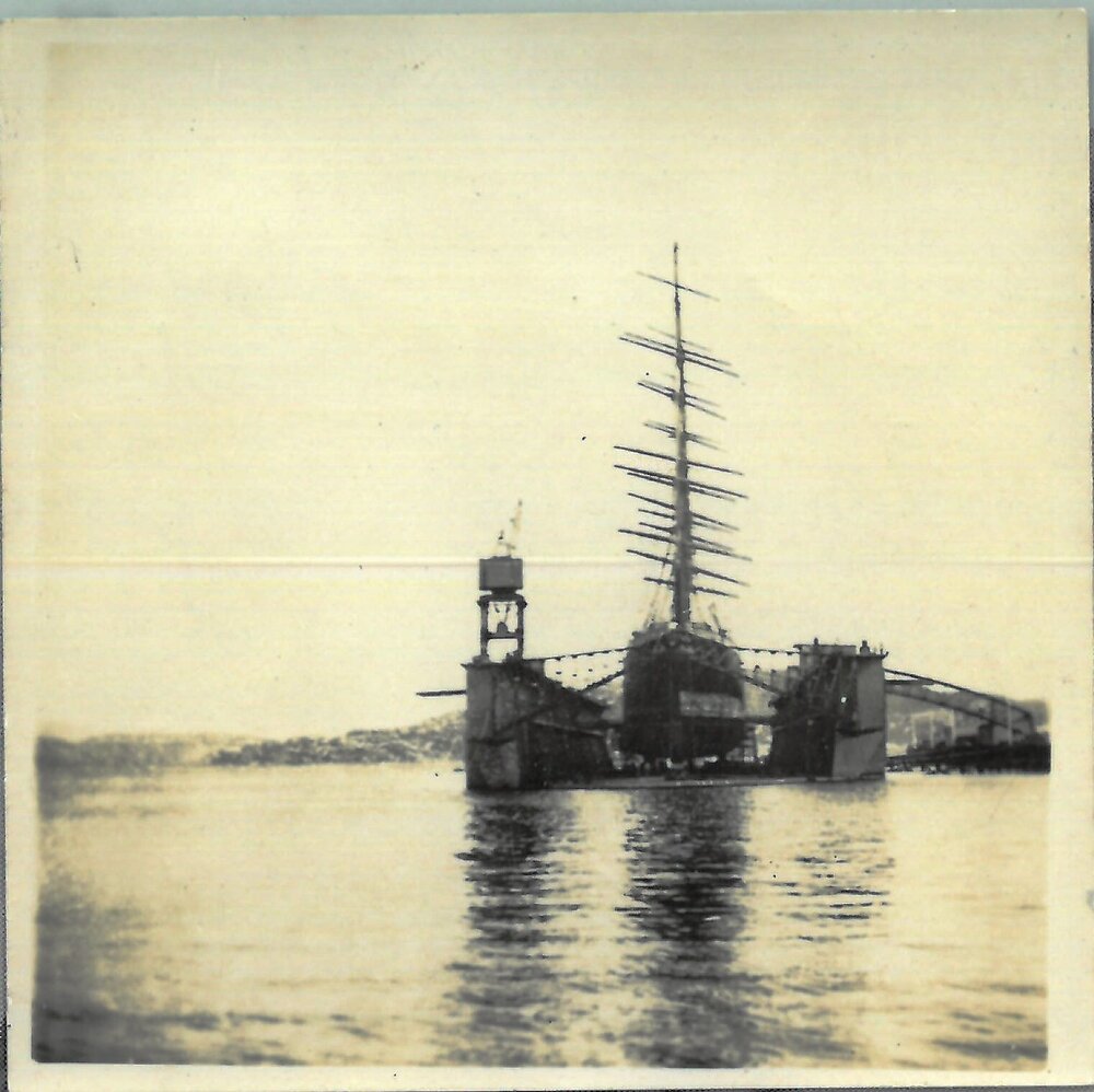 The barque Pamir on a floating dock, Wellington