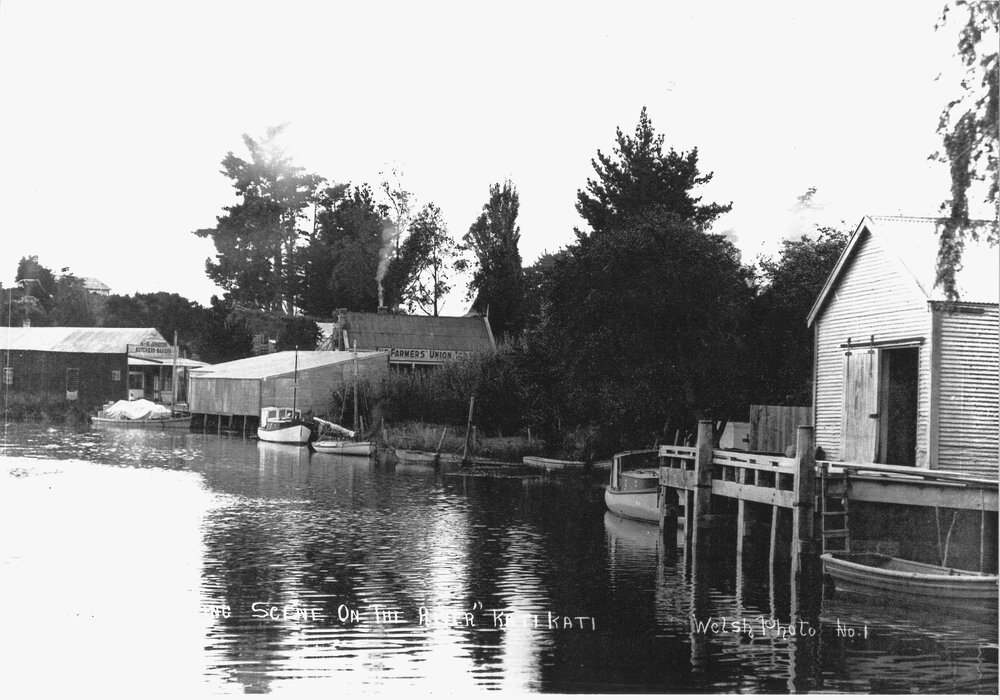 The wharves and buildings along the Uretara River c1929