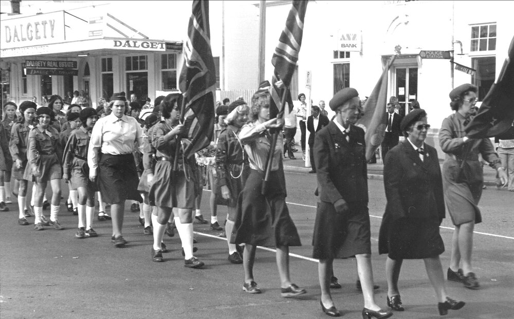 Girl Scouts marching on ANZAC Day in Te Puke