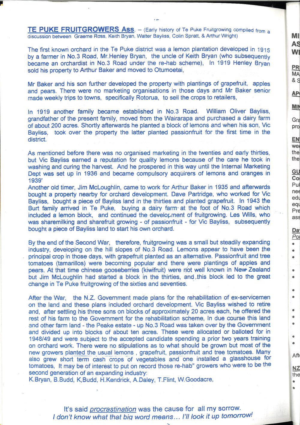 A short history of fruit growing in the Te Puke area