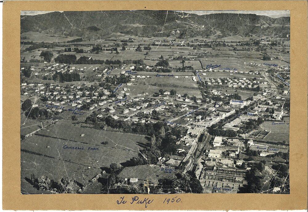 Te Puke from the air; 1950