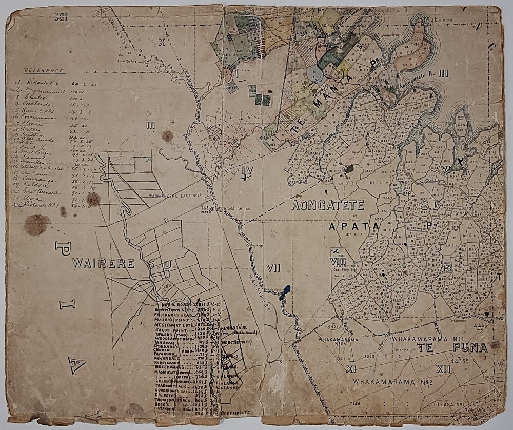Map of gold claims in Aongatete region