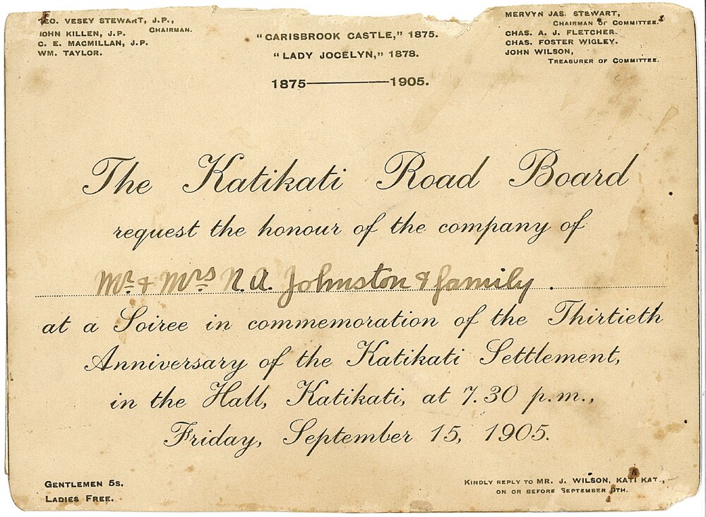 Invitation to 30th Anniversary of Katikati Settlement