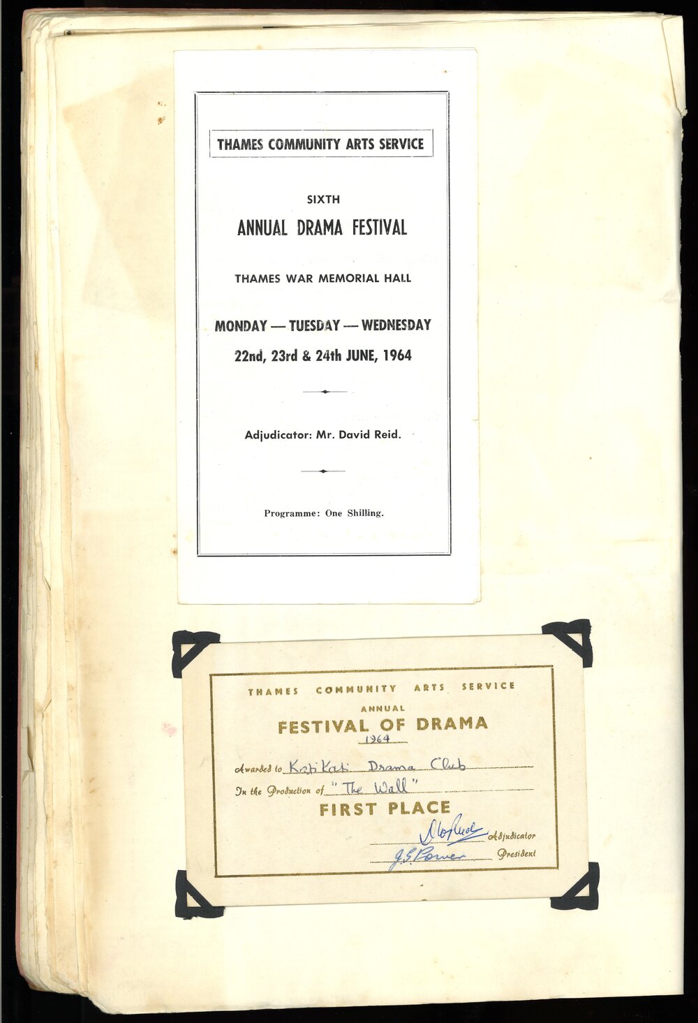 Winners certificate for The Wall from the Festival of Drama at Thames