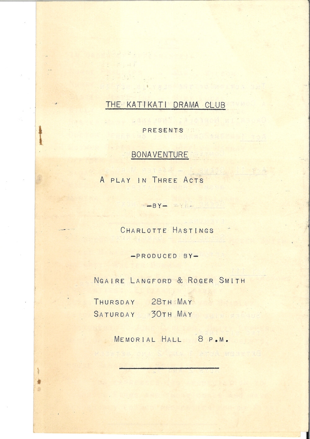 Bonaventure - play programme