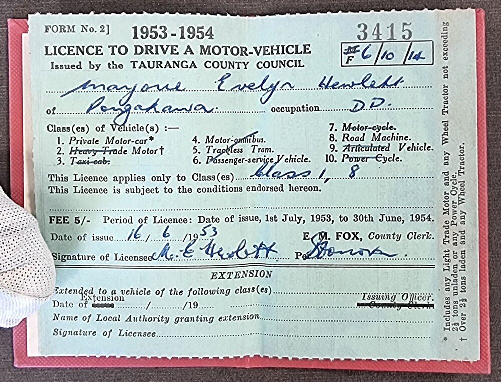 Driving Licence issued to Marjory Hewitt (nee Shaw)