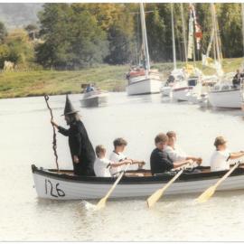 The Wizard of Christchurch being rowed by the Katikati Scouts