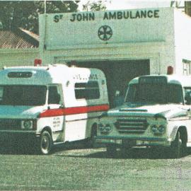 The old and new ambulances together outside the St. John Ambulance station, Katikati