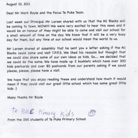 A Special Request from Te Puke Primary School