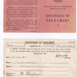Certificate of Enrolment under the National Service Emergency Regulations 1940