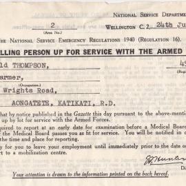 Call up Papers for Harold Thompson