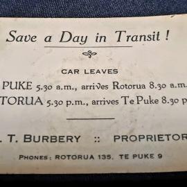 Business card for Te Puke's taxi service