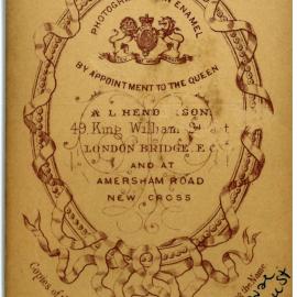 Reverse of Frederick and Edith Hingston's portrait photograph