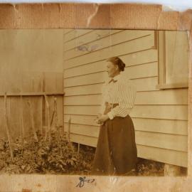 Florence Emmeline Clara Swindley next to her vegetable garden