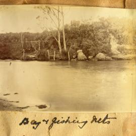 Fishing nets drying at Boathouse Bay at Kauri Point near Katikati