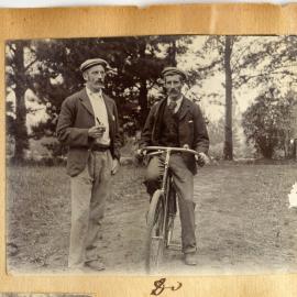 Harry and William Stewart at Katikati with a bicycle.