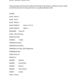Passenger List of the Lady Jocelyn 1878