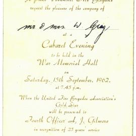 Invite to cabaret evening to celebrate long service award.