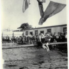 "The Pillow Fight" at the opening of Te Puke Swimming Pool