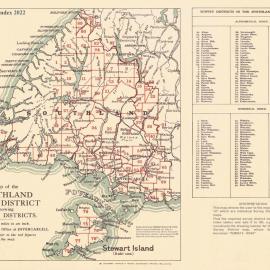 Cadastral index map - Southland Land District showing survey districts - 2022