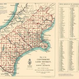 Cadastral index map - Canterbury Land District showing survey districts - 2021