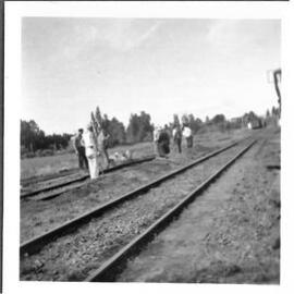 Men on railway tracks, Katikati