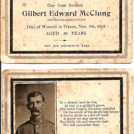 Memorial card for Gilbert Edward McClung (Sonny)