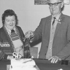Mrs. Hodge and Tom Barnett at Tom's 86th birthday