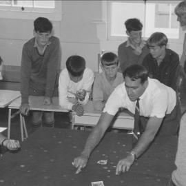 Peter Vercoe with pupils at Te Puke High School