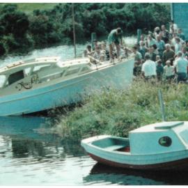 John Stone's cabin cruiser the Nina-Leigh on the Uretara River, Katikati