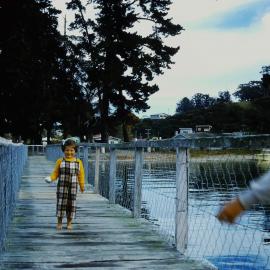Lindsay and Alma Bent's grand daughter on Ōmokoroa wharf 