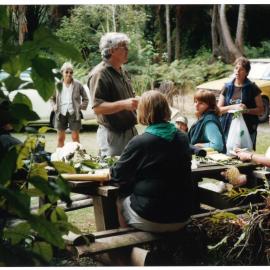 Rongoā medicine tutor Rob McGowan with a class in the bush at Pyes Pa