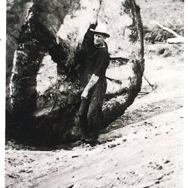 Fred Damn and a kauri log