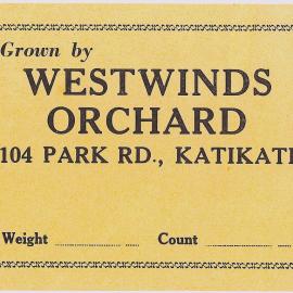 Westwinds Orchard label