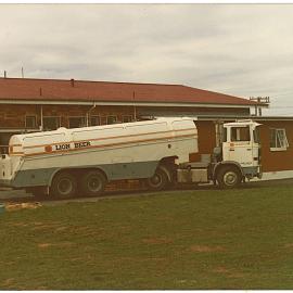A beer tanker arrives at the Katikati RSA building
